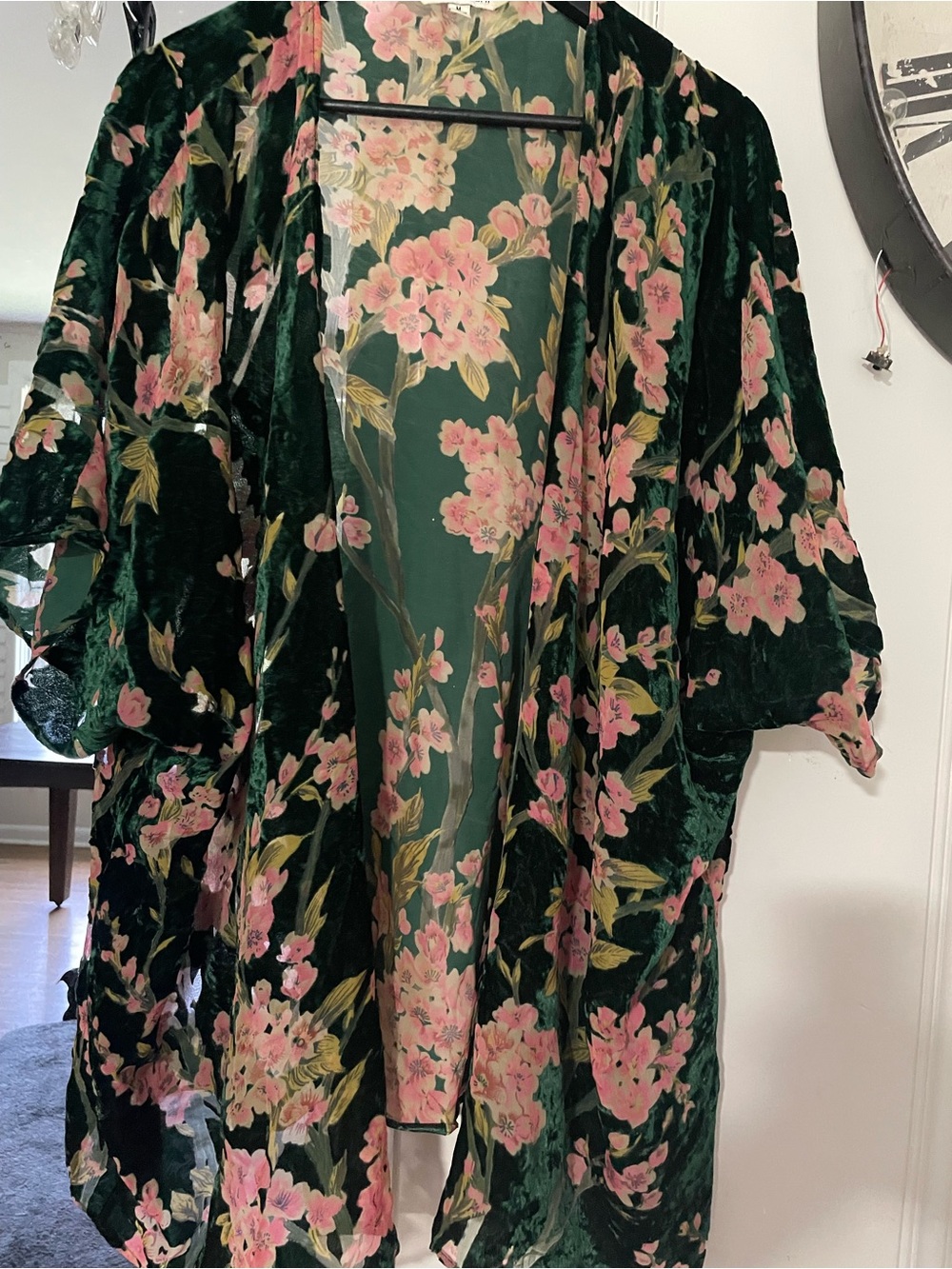 Davi & Dani Emerald Velvet Floral Kimono Duster Cardigan L - Picture 4 of 4